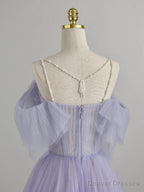 A-Line Purple  Tulle Long Prom Dress, Purple Formal Dress
