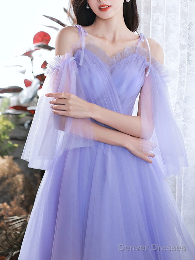A-Line Purple V Neck Tulle Short Prom Dress, Purple Homecoming Dress Secondary image