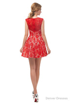 A-Line Red Lace Sleeveless Mini Homecoming Dresses
