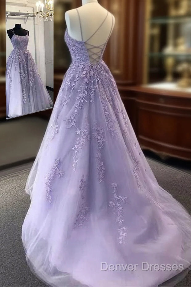 A-Line Round Nack Tulle Lace Prom Dress Formal Dress,