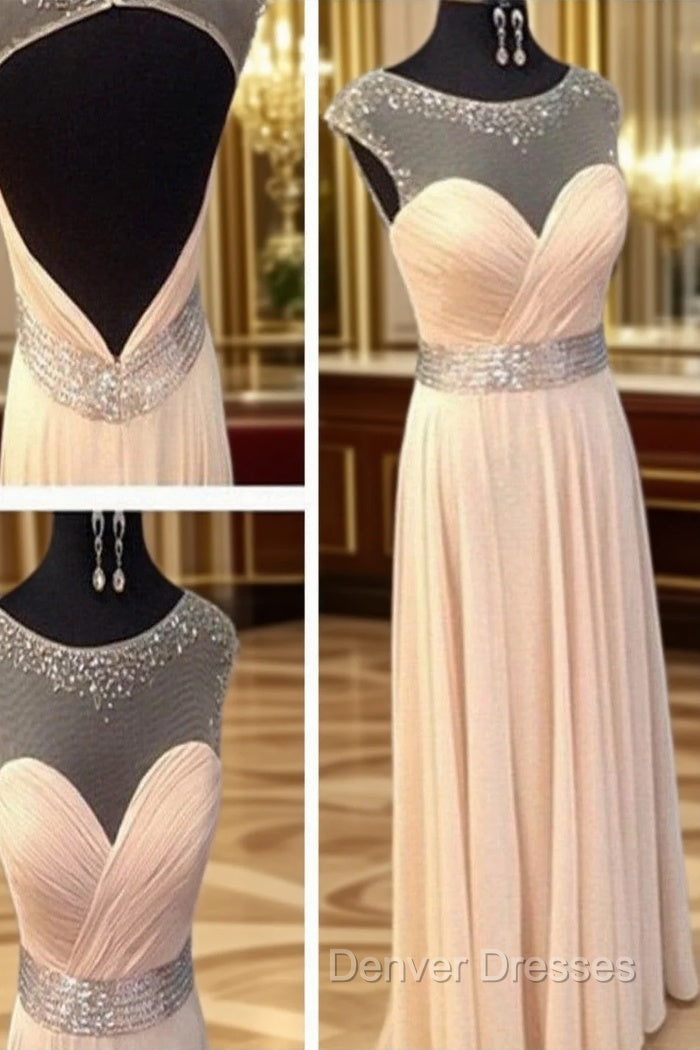 A Line Round Neck Floor Length Prom Dress, Long Pink Formal/Bridesmaid Dress Main image