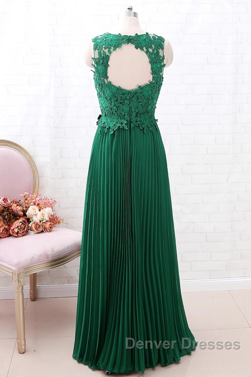 A Line Round Neck Green Lace Long Prom Dress Bridesmaid Dress, Open Back Lace Green Formal Dress, Green Lace Evening Dress Secondary image