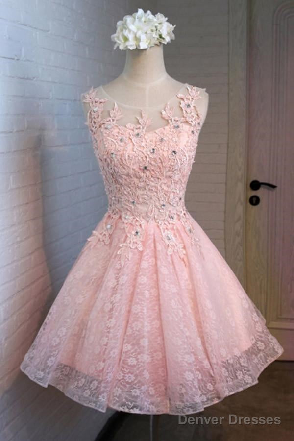 A-Line Round Neck Lace Beaded Homecoming Dress Cocktail Dress Main image