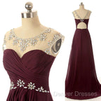 A Line Round Neck Maroon Prom Dress, Maroon Formal Dress, Bridesmaid Dress