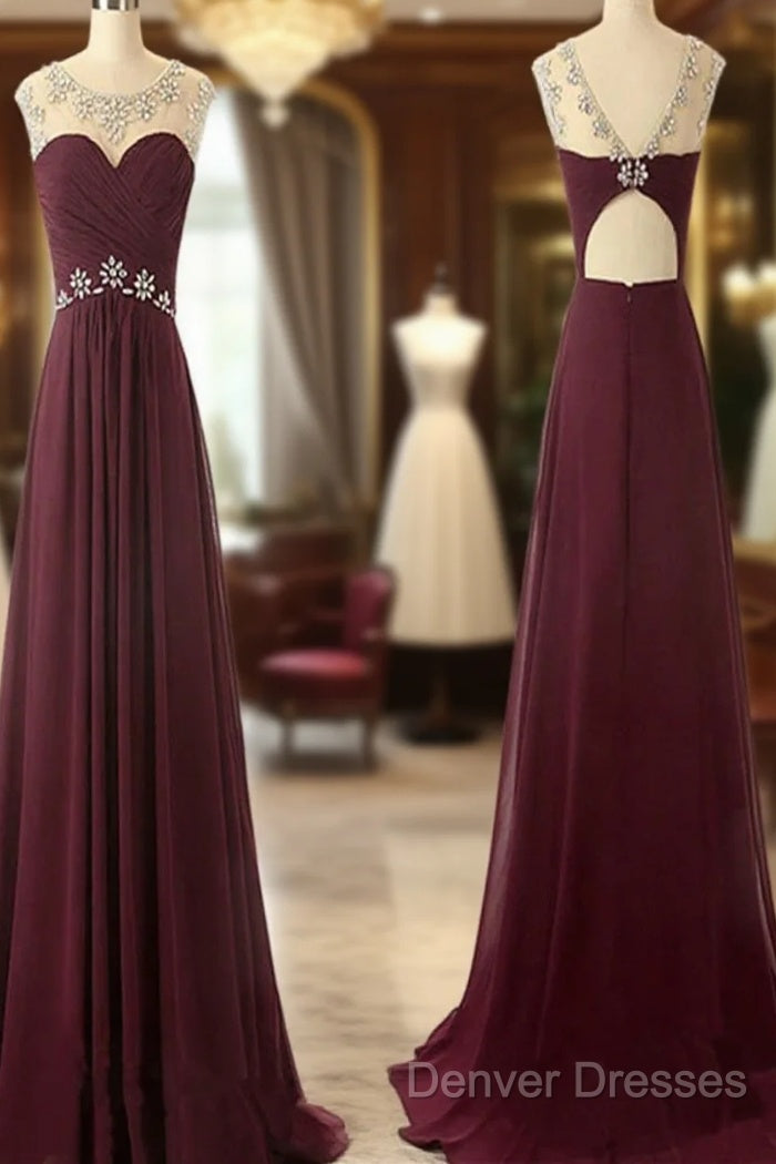 A Line Round Neck Maroon Prom Dress, Maroon Formal Dress, Bridesmaid Dress Main image