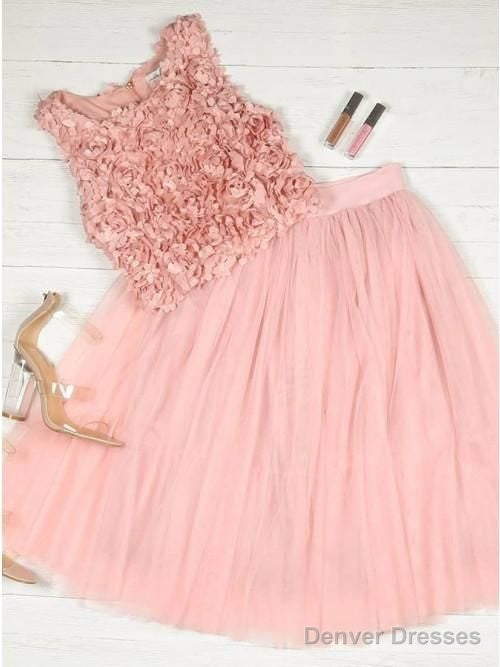 A-Line Round Neck Pink Homecoming Dress With Appliques