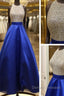 A Line Round Neck Sequins Backless Royal Blue Prom Dress, Royal Blue Formal Dress, Backless Royal Blue Evening Dress