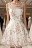 A Line Round Neck Short Lace Floral Prom Dress, Short Lace Floral Formal Homecoming Dress