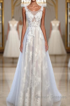 A Line Round Neck Sleeveless Lace Prom Dress, Lace Formal Dress