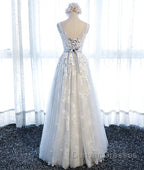 A Line Round Neck Sleeveless Lace Prom Dress, Lace Formal Dress