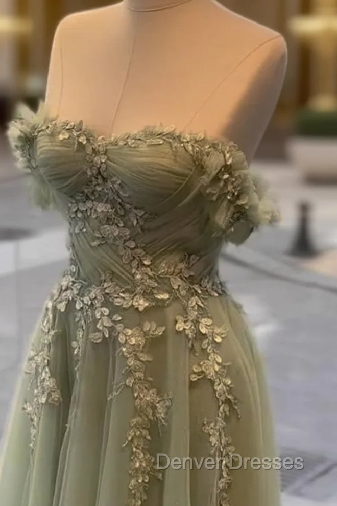 A-Line Sage Tulle Lace Appliques Dress Main image