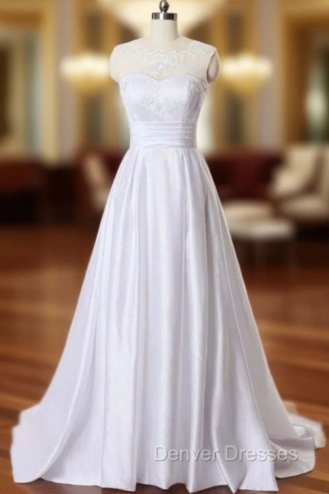 A-Line Satin Backless Wedding Dress Main image