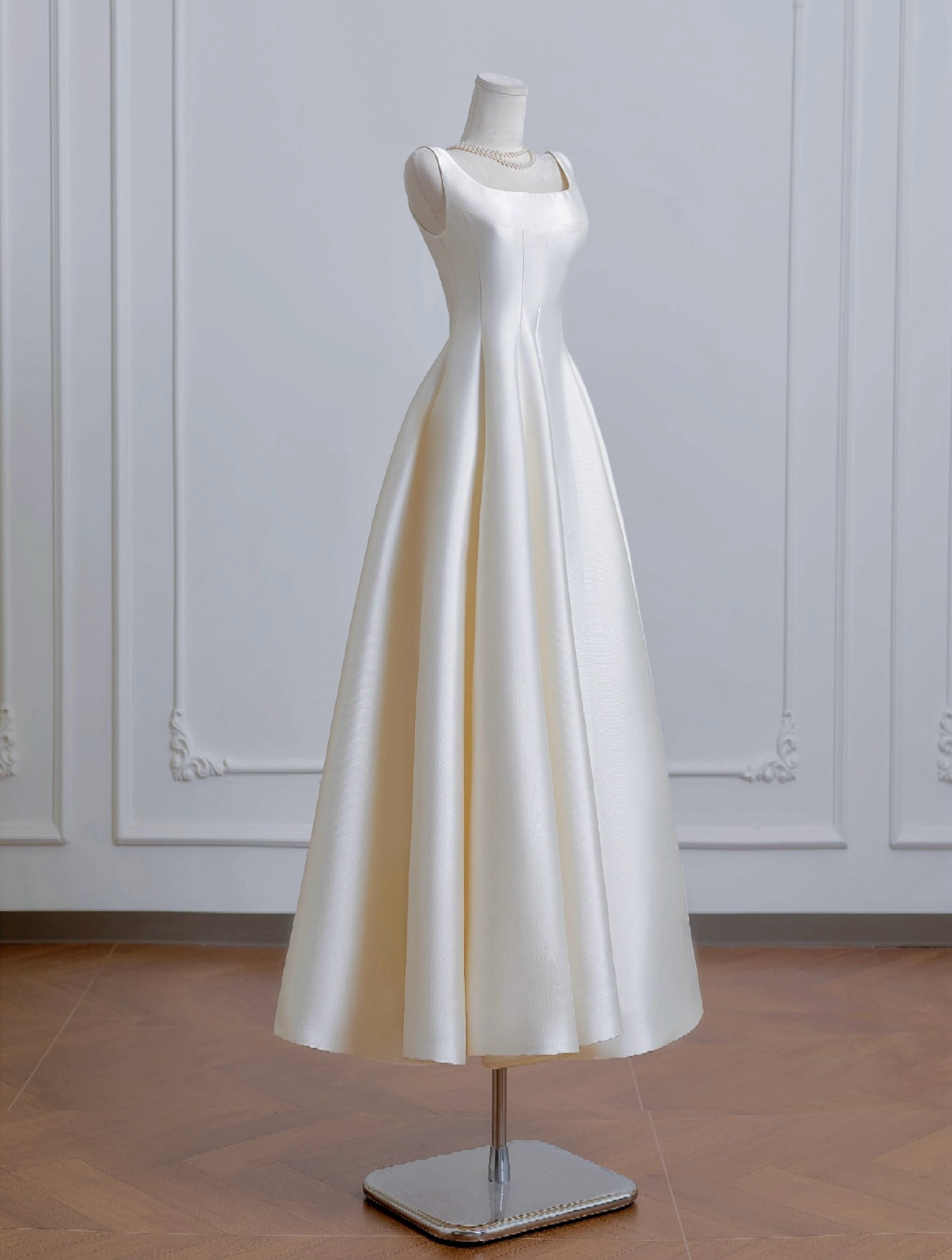 A-Line Satin Beige Long Prom Dress, Beige Long Formal Dress Secondary image