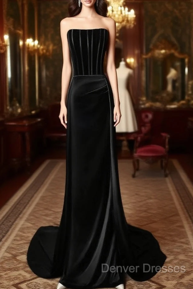A-Line Satin Black Long Prom Dress, Black Long Formal Dress Main image