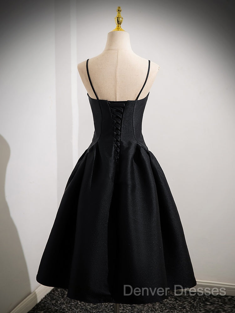 A-Line Satin Black Satin Short Prom Dress, Black Homecoming Dress Secondary image