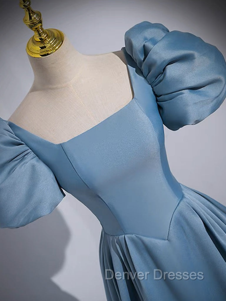 A-Line Satin Blue Long Prom Dress, Blue Long Formal Dress Secondary image