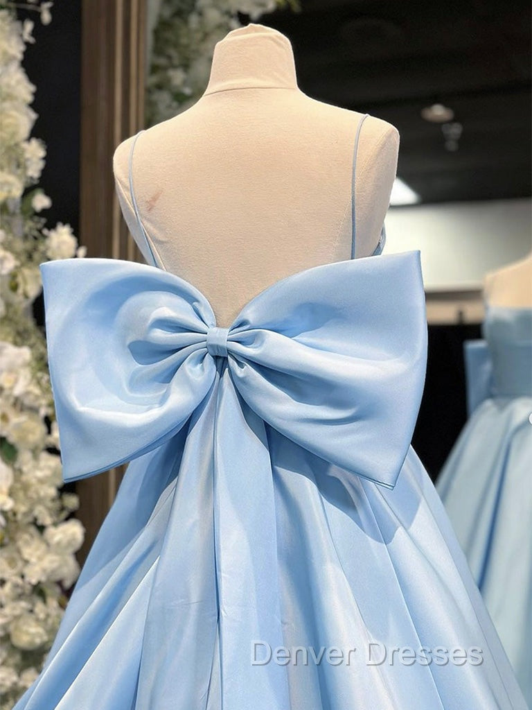 A-Line Satin Blue Long Prom Dress, Blue Long Graduation Dress Secondary image