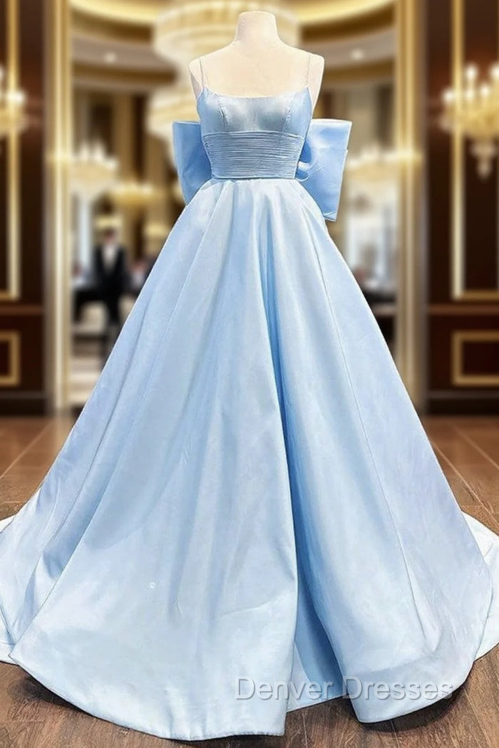 A-Line Satin Blue Long Prom Dress, Blue Long Graduation Dress Main image