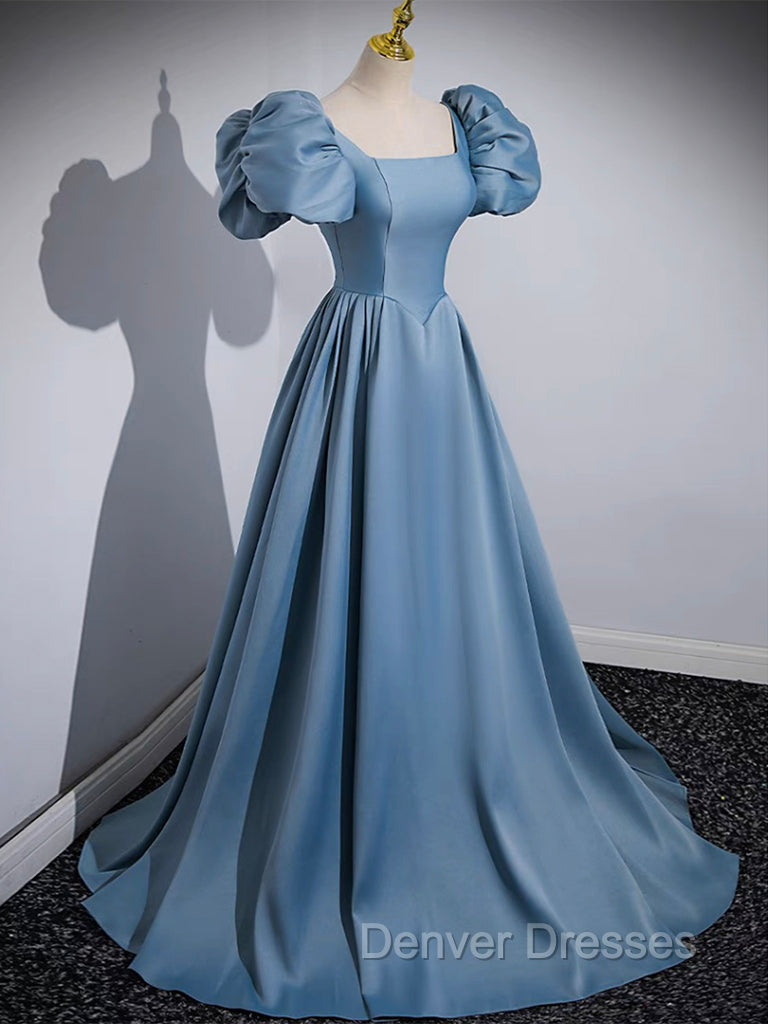 A-Line Satin Blue Long Prom Dress, Blue Satin Long Evening Dress Secondary image