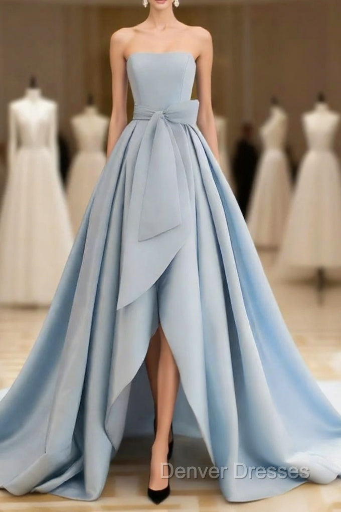 A-Line Satin Blue Long Prom Dress, Blue Satin Long Formal Dress Main image