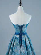A-Line Satin Blue Short Prom Dress, Blue Homecoming Dress