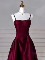 A-Line Satin Burgundy Long Prom Dress, Burgundy Long Formal Dress