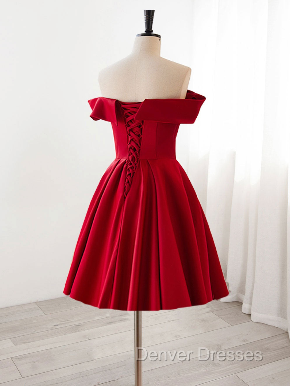 A-Line Satin Burgundy Short Prom Dress, Burgundy Homecoming Dress with Beading Secondary image