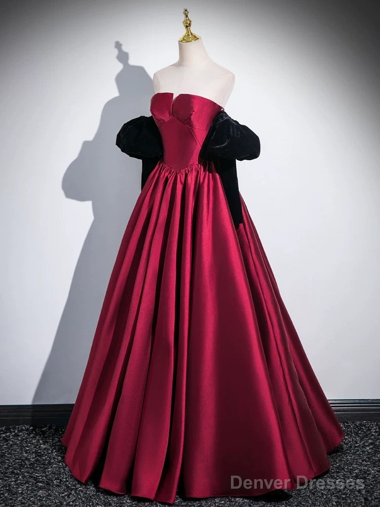 A-Line Satin Dark Red Long Prom Dress, Dark Red Evening Dress Secondary image