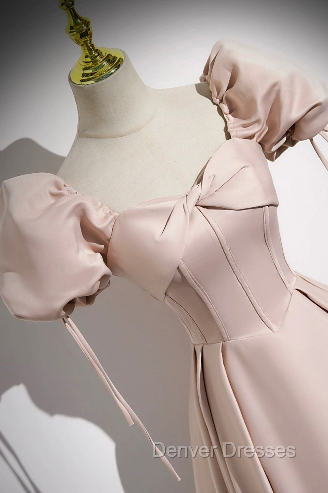 A-Line Satin Floor Length Pink Corset Prom Dress, Off the Shoulder Evening Dress Secondary image