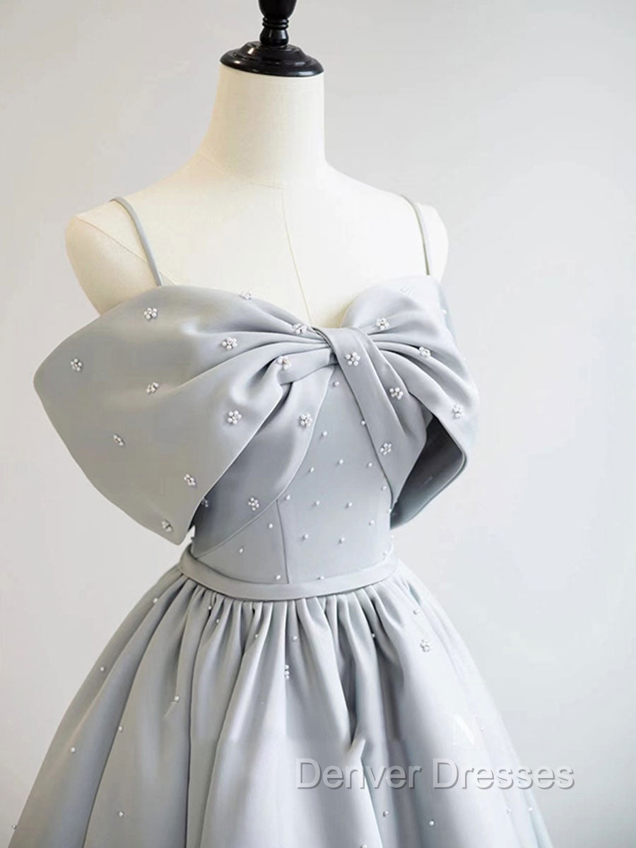 A-Line Satin Gray Long Prom Dress, Gray Long Formal Dress Secondary image