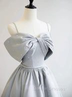 A-Line Satin Gray Long Prom Dress, Gray Long Formal Dress