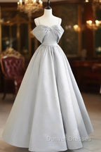 A-Line Satin Gray Long Prom Dress, Gray Long Formal Dress
