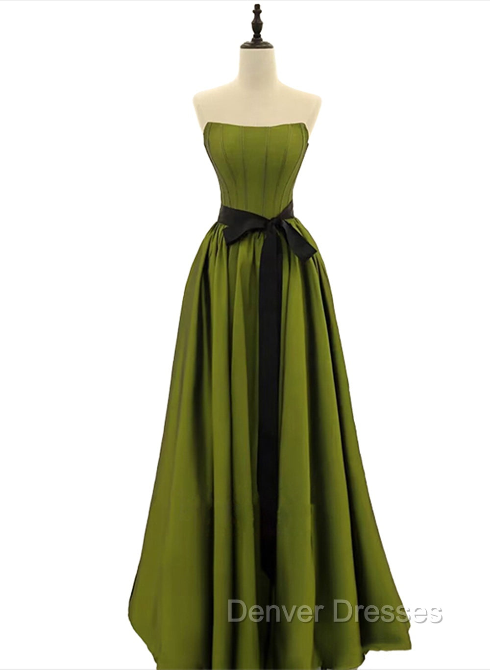 A-line Satin Green Long Party Dress Formal Dress, Green Long Evening Dress Prom Dress