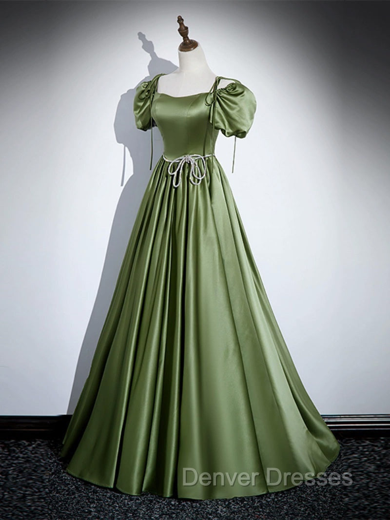 A-Line Satin Green Long Prom Dress, Green Formal Evening Dress Secondary image