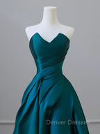 A-Line Satin Green Long Prom Dress, Green Satin Long Formal Dress