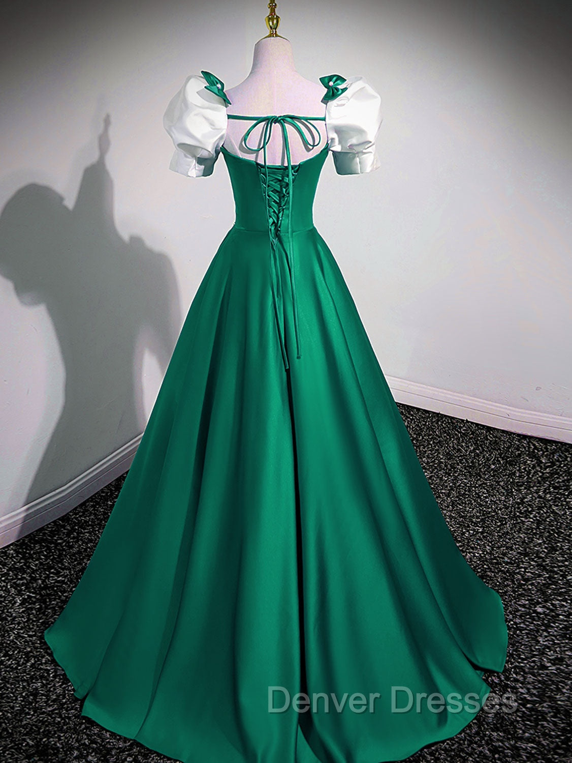 A-Line Satin Green Long Prom Dress, Green A-Line Formal Dress Secondary image
