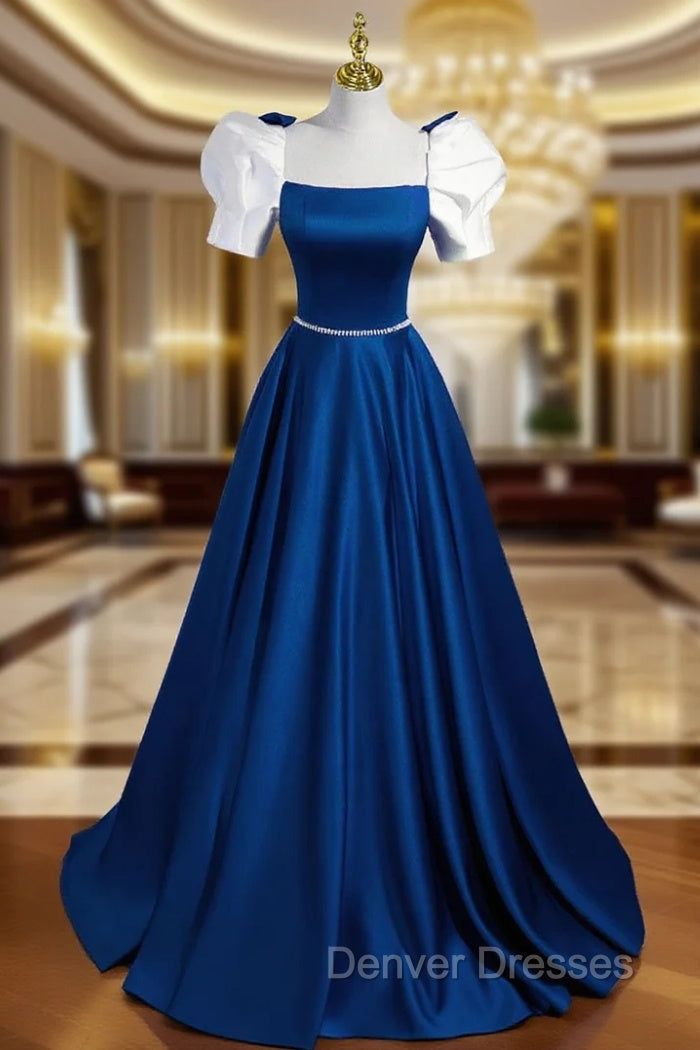 A-Line Satin Green Long Prom Dress, Green A-Line Formal Dress Main image