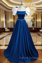 A-Line Satin Green Long Prom Dress, Green A-Line Formal Dress