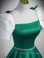 A-Line Satin Green Long Prom Dress, Green A-Line Formal Dress