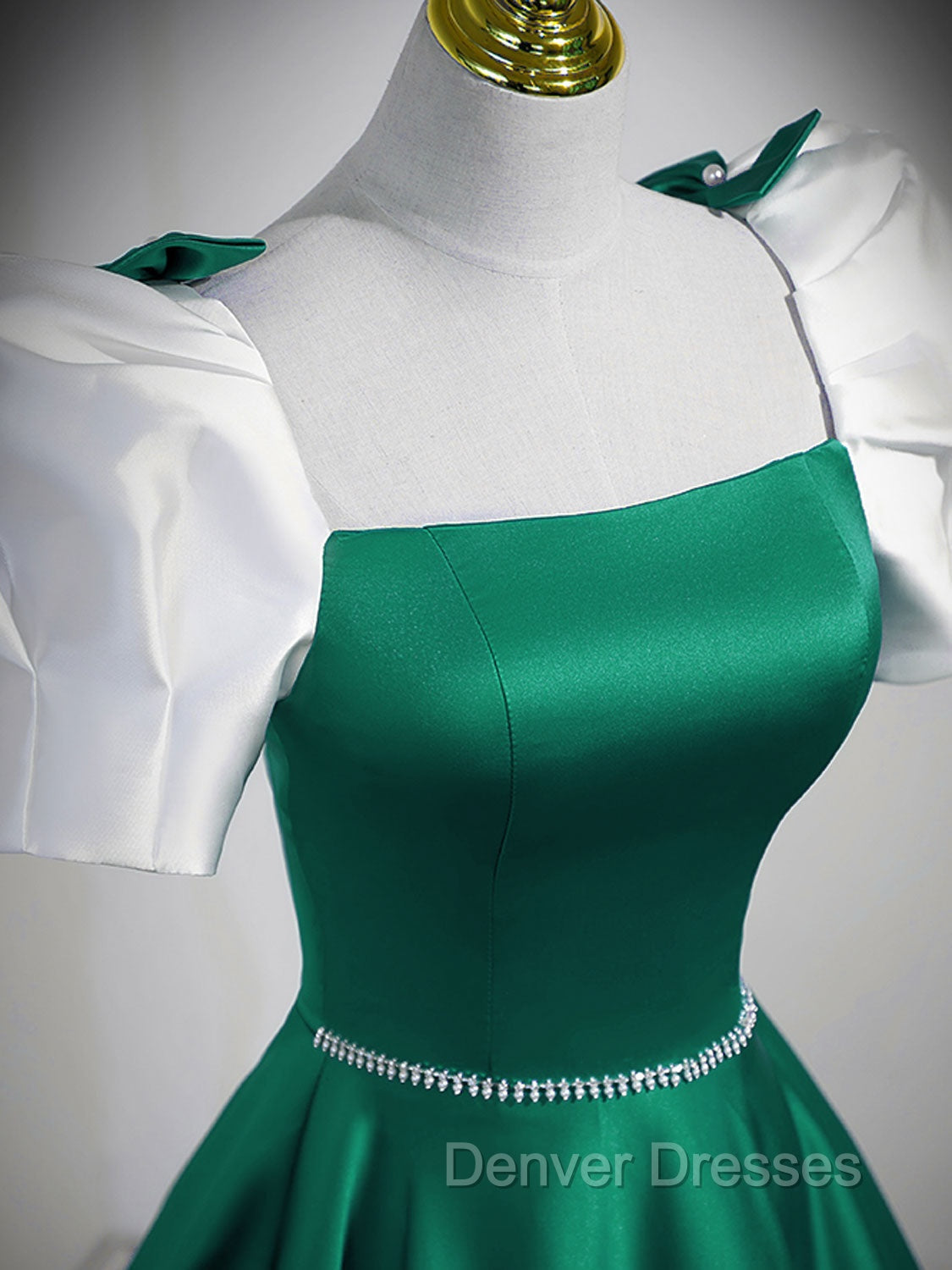 A-Line Satin Green Long Prom Dress, Green A-Line Formal Dress