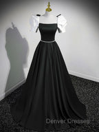 A-Line Satin Green Long Prom Dress, Green A-Line Formal Dress