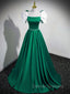 A-Line Satin Green Long Prom Dress, Green A-Line Formal Dress