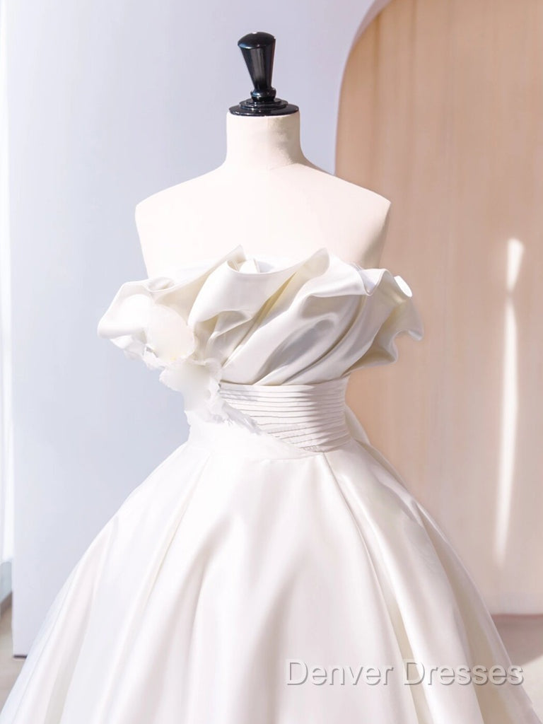 A-Line Satin Ivory Long Prom Dress, Ivory Long Evening Dress