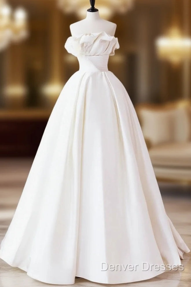 A-Line Satin Ivory Long Prom Dress, Ivory Long Evening Dress Main image