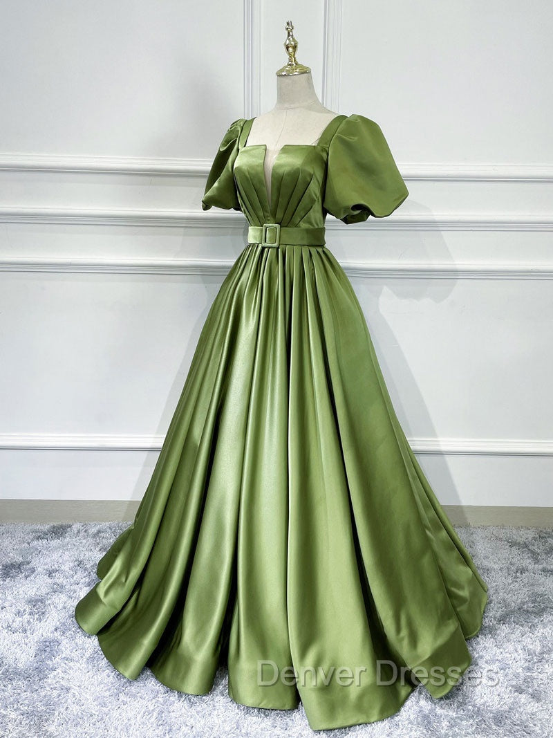 A line Satin Long Green Prom Dress, Green Formal Evening Graduation Dress Secondary image