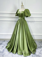 A line Satin Long Green Prom Dress, Green Formal Evening Graduation Dress