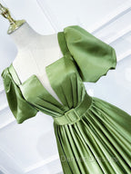 A line Satin Long Green Prom Dress, Green Formal Evening Graduation Dress