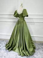 A line Satin Long Green Prom Dress, Green Formal Evening Graduation Dress