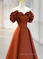 A-line Satin Off Shoulder Sweetheart Long Prom Dress, Satin Floor Length Party Dress