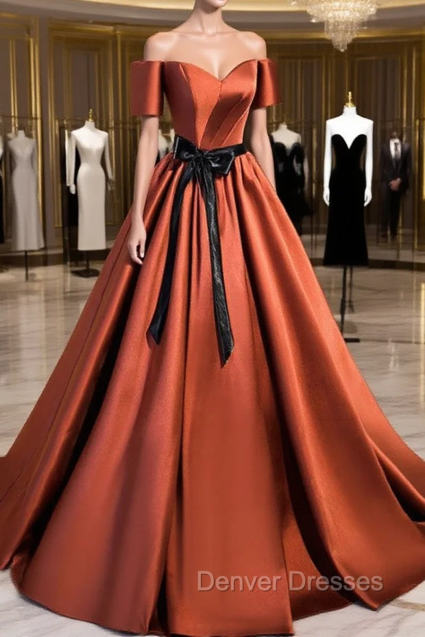 A Line Satin Orange Long Prom Dress, Orange Formal Bridesmaid Dress